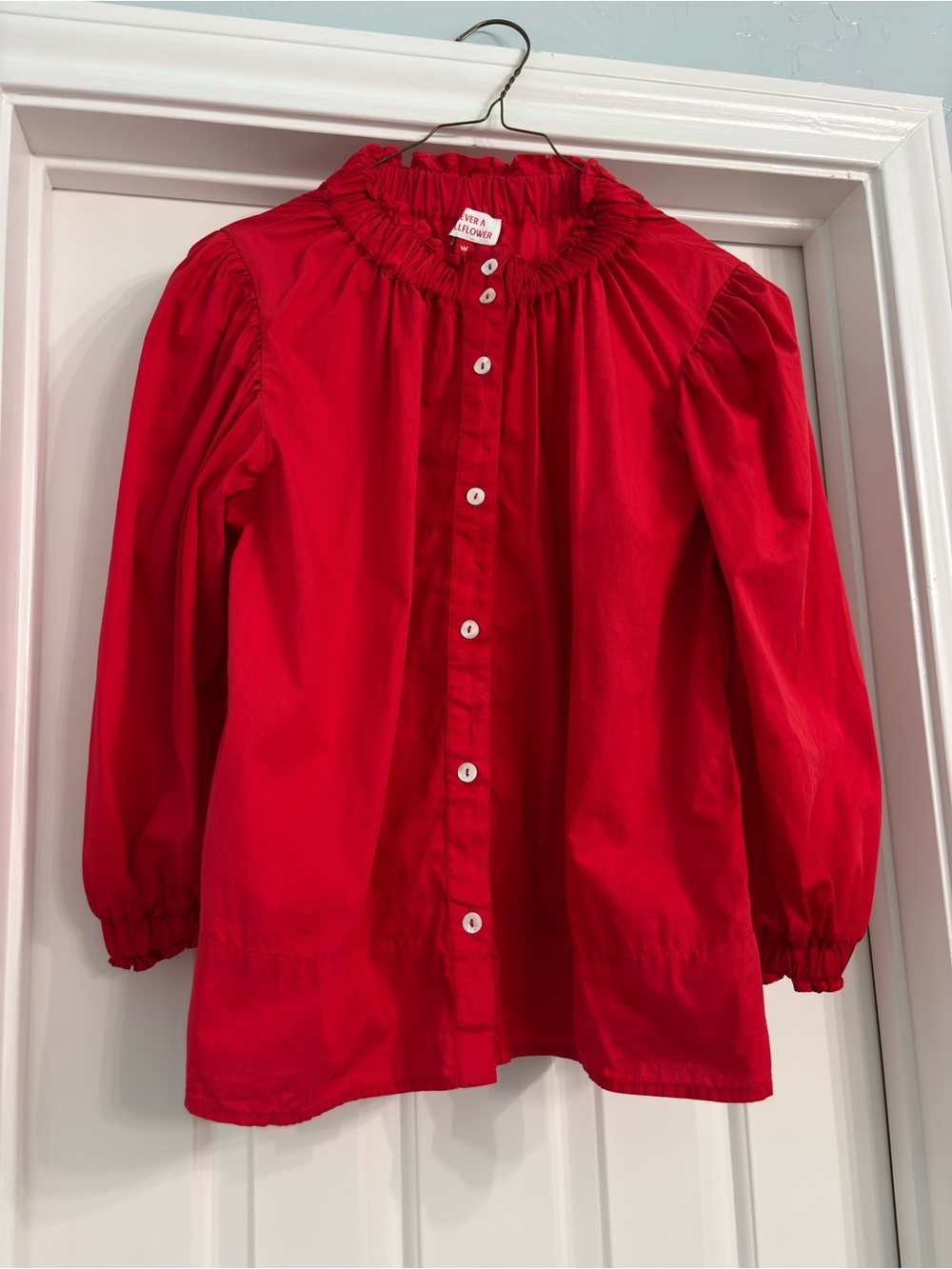 Never A Wallflower Ruffled Collar Red Button-Up Top